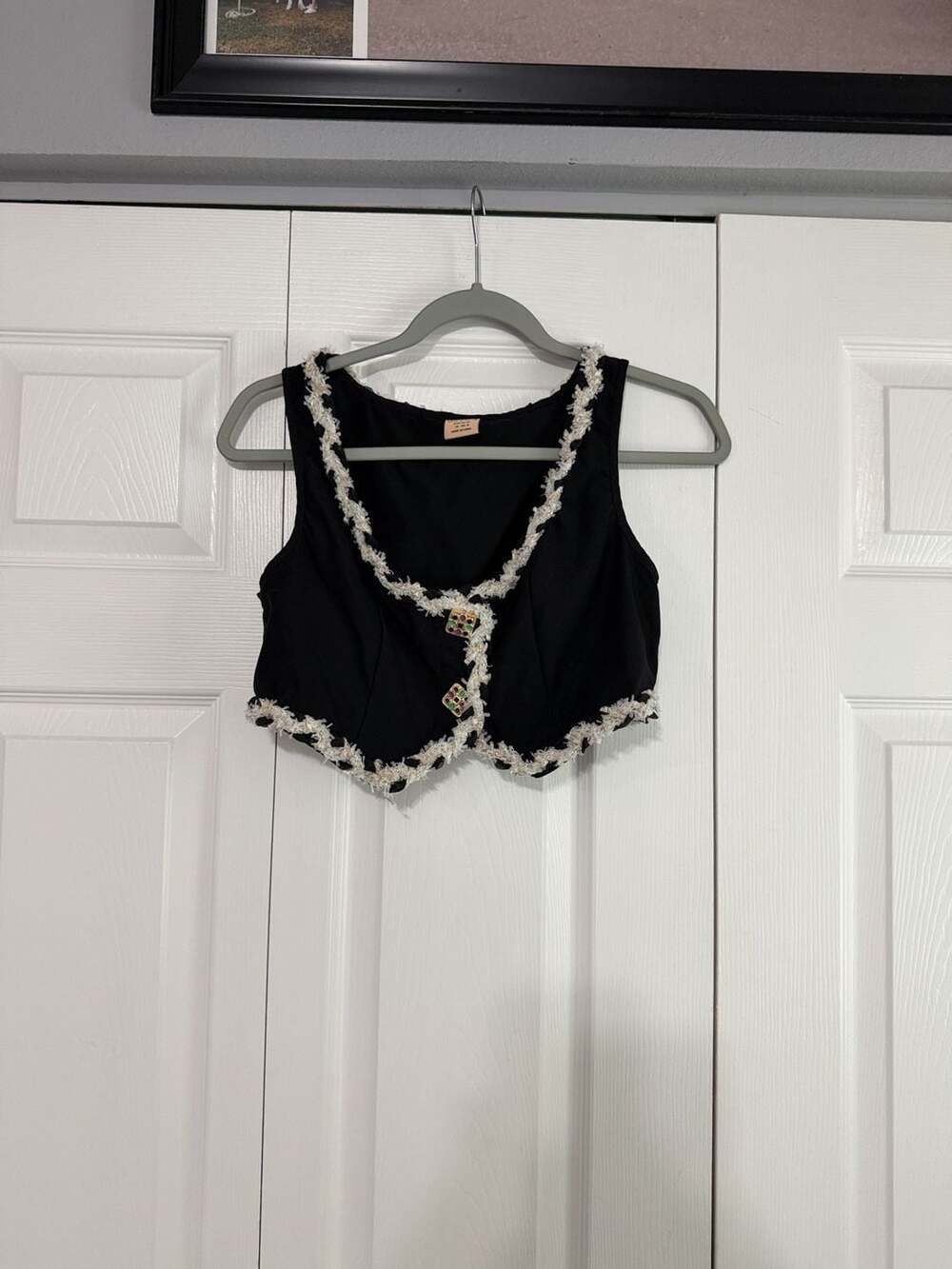 Forever 21 Made By Shein Crop Vest Size M Black Tweed Trim
